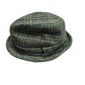 No brand Vintage Wool Plaid Fedora Green Brown small tear in liner no size a bit